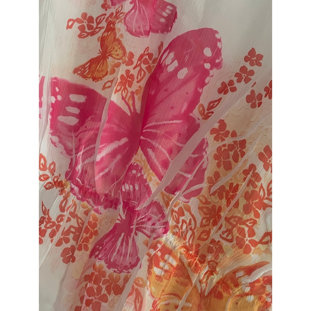 iZ Amy Byer Butterfly Floral Sheer Ruffle Blouse Top White Pink Orange Size XL - Picture 3 of 8